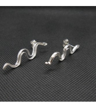 E000775 Long Genuine Sterling Silver Earrings Snake Solid Hallmarked 925 